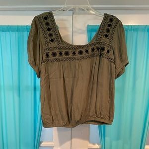 Green Blouse w/ Black Flower Details